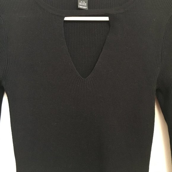 INC Women Ribbed Long Sleeves Sweater Black Cut out Front Petite XS - Picture 6 of 7